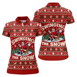 Swinging In The Snow Christmas Golf Shirt, Womens Golf Tops, Womens Golf Apparel