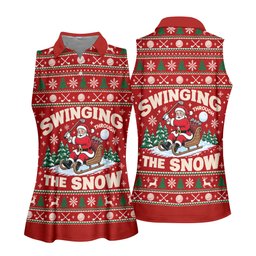 Swinging In The Snow Christmas Golf Shirt, Womens Golf Tops, Womens Golf Apparel