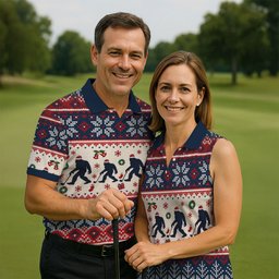 Bigfoot Santa Christmas Golf Shirt, Mens Golf Clothing, Mens Holiday Golf Shirts
