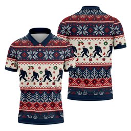 Bigfoot Santa Christmas Golf Shirt, Mens Golf Clothing, Mens Holiday Golf Shirts