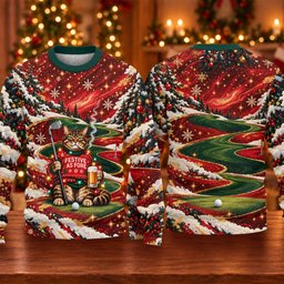 Ugly Christmas Sweater Cat Beer Snow, Ugly Sweater Party, Funny Christmas Outfit