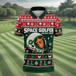 Space Golfer Christmas Golf Shirt, Funny Mens Golf Shirts, Mens Holiday Golf Shirts
