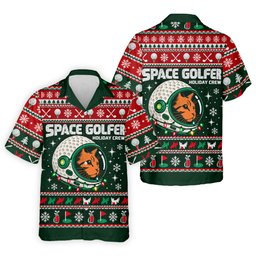 Space Golfer Christmas Golf Shirt, Funny Mens Golf Shirts, Mens Holiday Golf Shirts
