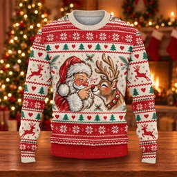 Ugly Christmas Sweater Santa Reindeer, Christmas Golf Gift, Holiday Party Sweater