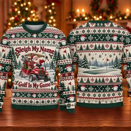Ugly Christmas Sweater Sleigh My Name Golf Cart, Ugly Sweater Party, Golf Lover Gifts