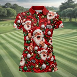 Santa Golf Ornaments Christmas Golf Shirt, Womens Golf Tops, Golf Gifts For Women