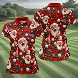Santa Golf Ornaments Christmas Golf Shirt, Womens Golf Tops, Golf Gifts For Women