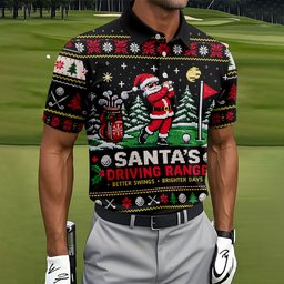 Santa Driving Range Christmas Golf Shirt, Golf Shirts For Men, Mens Golf Apparel