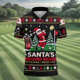 Santa Driving Range Christmas Golf Shirt, Golf Shirts For Men, Mens Golf Apparel