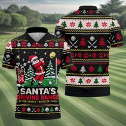 Santa Driving Range Christmas Golf Shirt, Golf Shirts For Men, Mens Golf Apparel
