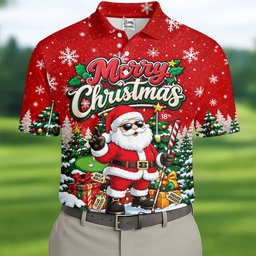 Retro Merry Christmas Script Christmas Golf Shirt, Mens Golf Polo, Mens Golf Shirts