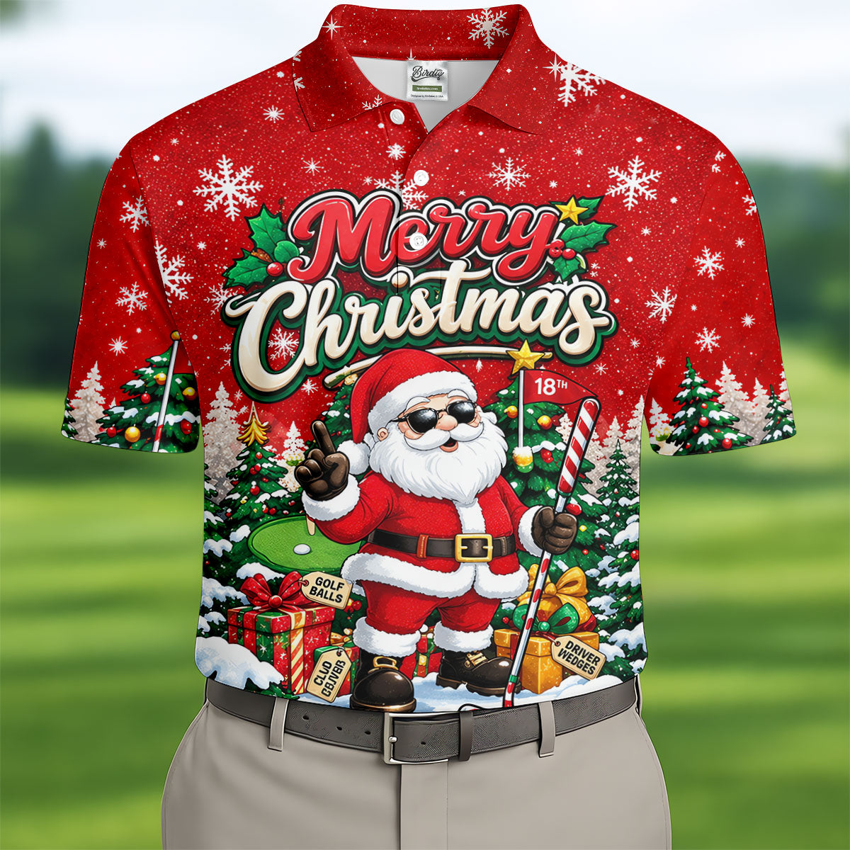 Retro Merry Christmas Script Christmas Golf Shirt, Mens Golf Polo, Mens Golf Shirts