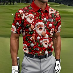 Santa Golf Ornaments Christmas Golf Shirt, Golf Shirts For Men, Mens Golf Shirts