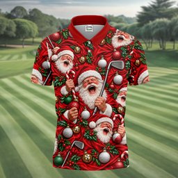 Santa Golf Ornaments Christmas Golf Shirt, Golf Shirts For Men, Mens Golf Shirts