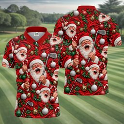 Santa Golf Ornaments Christmas Golf Shirt, Golf Shirts For Men, Mens Golf Shirts