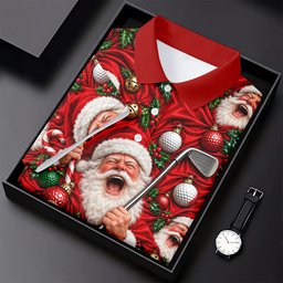 Santa Golf Ornaments Christmas Golf Shirt, Womens Golf Tops, Golf Gifts For Women