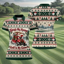Sleigh My Name Golf Cart Christmas Golf Shirt, Womens Golf Tops, Womens Golf Apparel