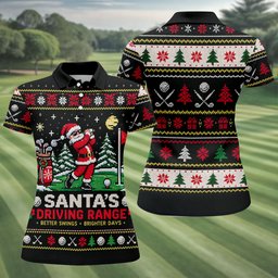 Santa Driving Range Christmas Golf Shirt, Ladies Golf Shirts, Womens Golf Apparel