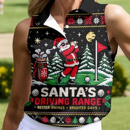 Santa Driving Range Christmas Golf Shirt, Ladies Golf Shirts, Womens Golf Apparel