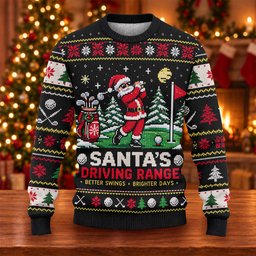 Ugly Christmas Sweater Santa Driving Range, Ugly Sweater Party, Holiday Party Sweater