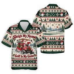 Sleigh My Name Golf Cart Christmas Golf Shirt, Mens Golf Polo, Mens Golf Apparel