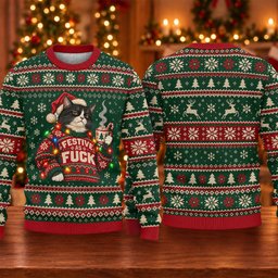 Ugly Christmas Sweater Festive Cat Lights, Ugly Sweater Party, Christmas Golf Gift