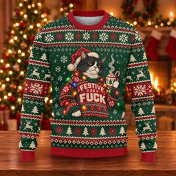 Ugly Christmas Sweater Festive Cat Lights, Ugly Sweater Party, Christmas Golf Gift