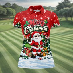Retro Merry Christmas Script Christmas Golf Shirt, Womens Golf Tops, Ladies Golf Tops
