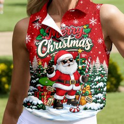 Retro Merry Christmas Script Christmas Golf Shirt, Womens Golf Tops, Ladies Golf Tops