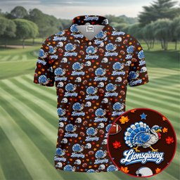 Lionsgiving Thanksgiving Golf Shirt, Golf Shirts For Men, Funny Mens Golf Shirts