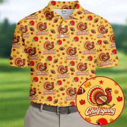 Chiefsgiving Thanksgiving Golf Shirt, Golf Shirts For Men, Mens Holiday Golf Shirts