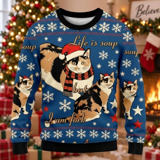 Life Is Soup But I Am Fork Cat Ugly Christmas Sweater