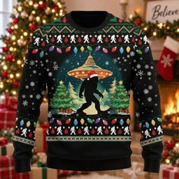 Bigfoot UFO Ugly Christmas Sweater