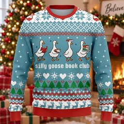 Silly Goose Book Club Ugly Christmas Sweater