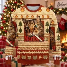 Smoking Tabby Cat Ugly Christmas Sweater