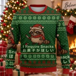 I Require Snacks Raccoon Ugly Christmas Sweater