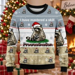Procrastination Raccoon Ugly Christmas Sweater