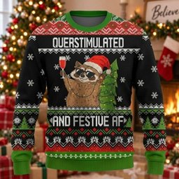 And Festive AF Raccoon Ugly Christmas Sweater