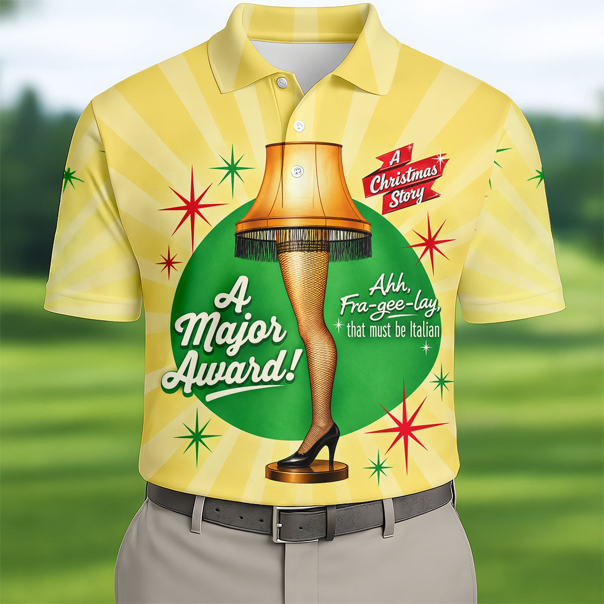 Christmas Leg Lamp Major Award Golf Shirt, Mens Golf Shirts, Funny Mens Golf Shirts