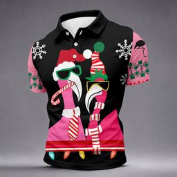 Pink flamingo Christmas pattern - Men - golf shirt detail 6