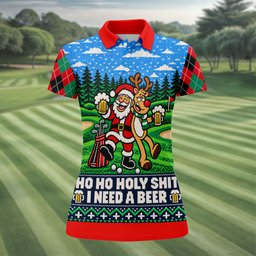 Christmas Santa Reindeer Beer Golf Shirt, Ladies Golf Shirts, Womens Golf Apparel