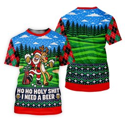Christmas Santa Reindeer Beer Golf Shirt, Ladies Golf Shirts, Womens Golf Apparel