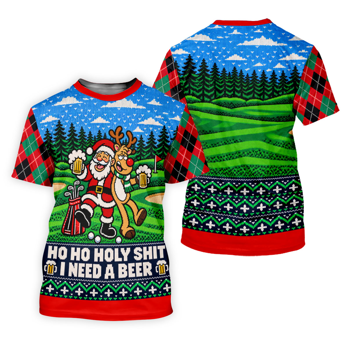 Christmas Santa Reindeer Beer Golf Shirt, Ladies Golf Shirts, Womens Golf Apparel