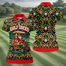 Christmas Golf Sucks Santa Cart Golf Shirt, Womens Golf Tops, Ladies Golf Shirts