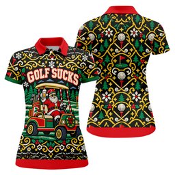 Christmas Golf Sucks Santa Cart Golf Shirt, Womens Golf Tops, Ladies Golf Shirts