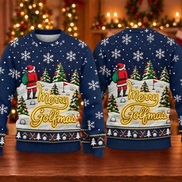 Navy Merry Golfmas Ugly Christmas Sweater - view 5
