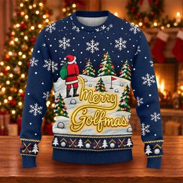 Navy Merry Golfmas Ugly Christmas Sweater - view 6