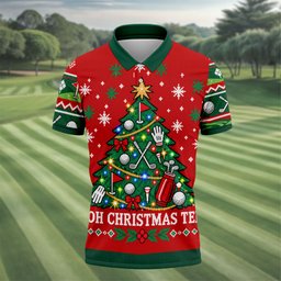 Oh Christmas Tee Golf Tree Golf Shirt, Mens Golf Apparel, Mens Holiday Golf Shirts