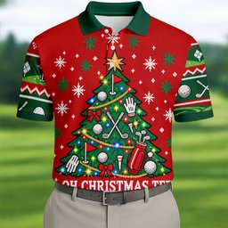 Oh Christmas Tee Golf Tree Golf Shirt, Mens Golf Apparel, Mens Holiday Golf Shirts