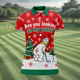 Christmas Are You Looking At My Putt Golf Shirt, Ladies Golf Shirts, Ladies Golf Tops